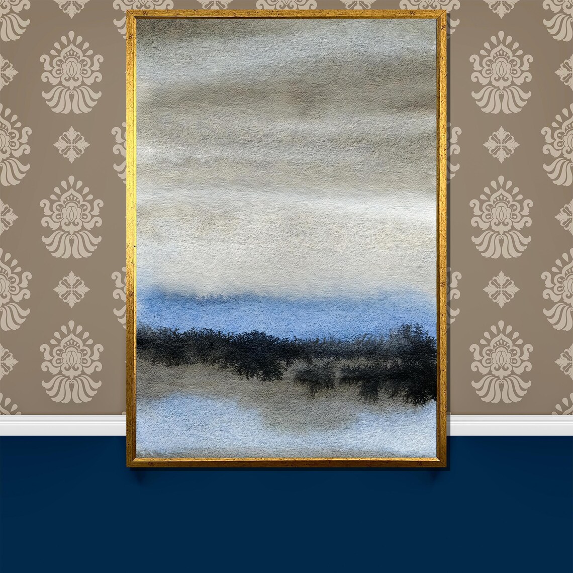 Misty Gray Blue Abstract Watercolor Landscape Serene Painting Poster