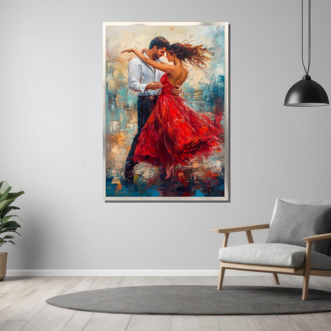 Romantic Dancing Couple In Red Dress Impressionist Art Poster - Image 3