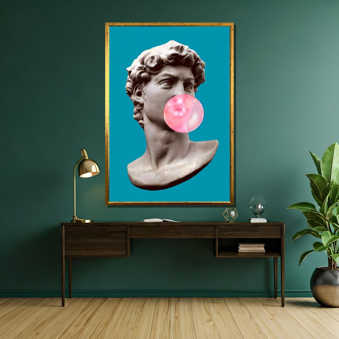 David Bust Pink Bubblegum Pop Art Teal Cheeky Modern Elegant Poster - Image 5