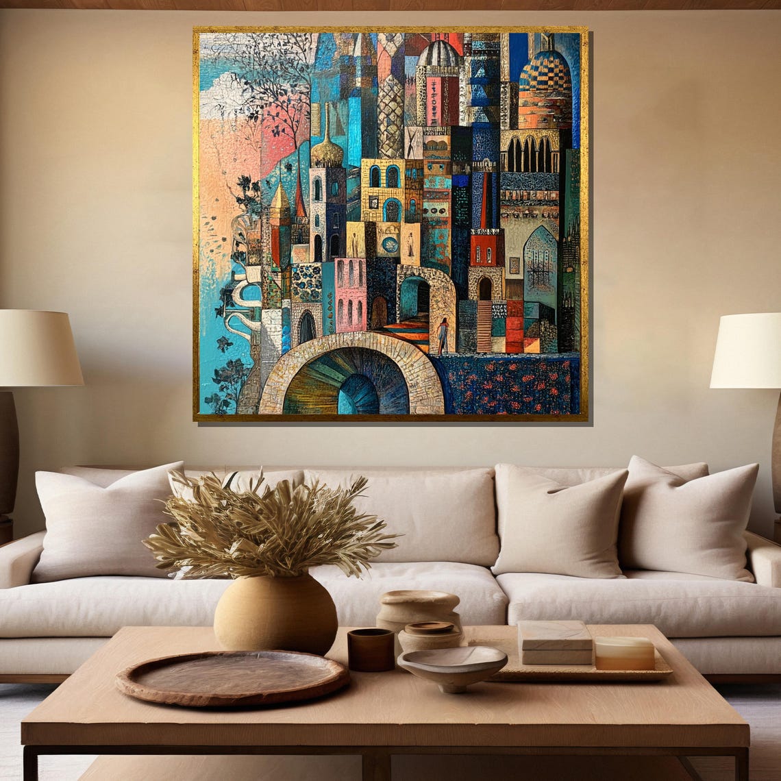 Vibrant Fantasy Cityscape Abstract Colorful Mosaic Town Poster - Image 5