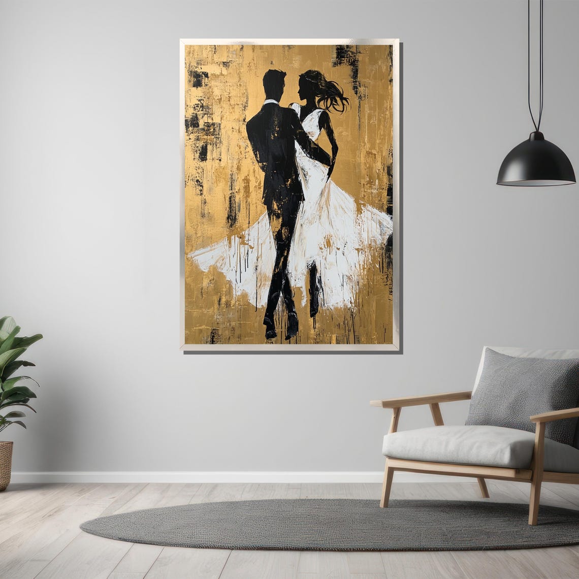 Wedding Couple Silhouette Dancing On Textured Gold Background Poster - Image 3