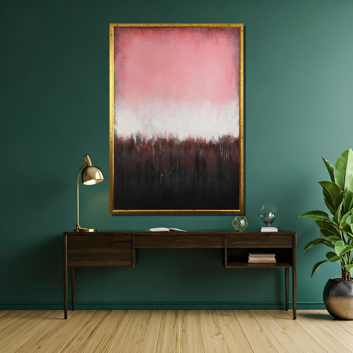 Blush And Charcoal Abstract Painting Modern Home Decor Art Gift With Soft Pink And Bold Black Tones - Image 5