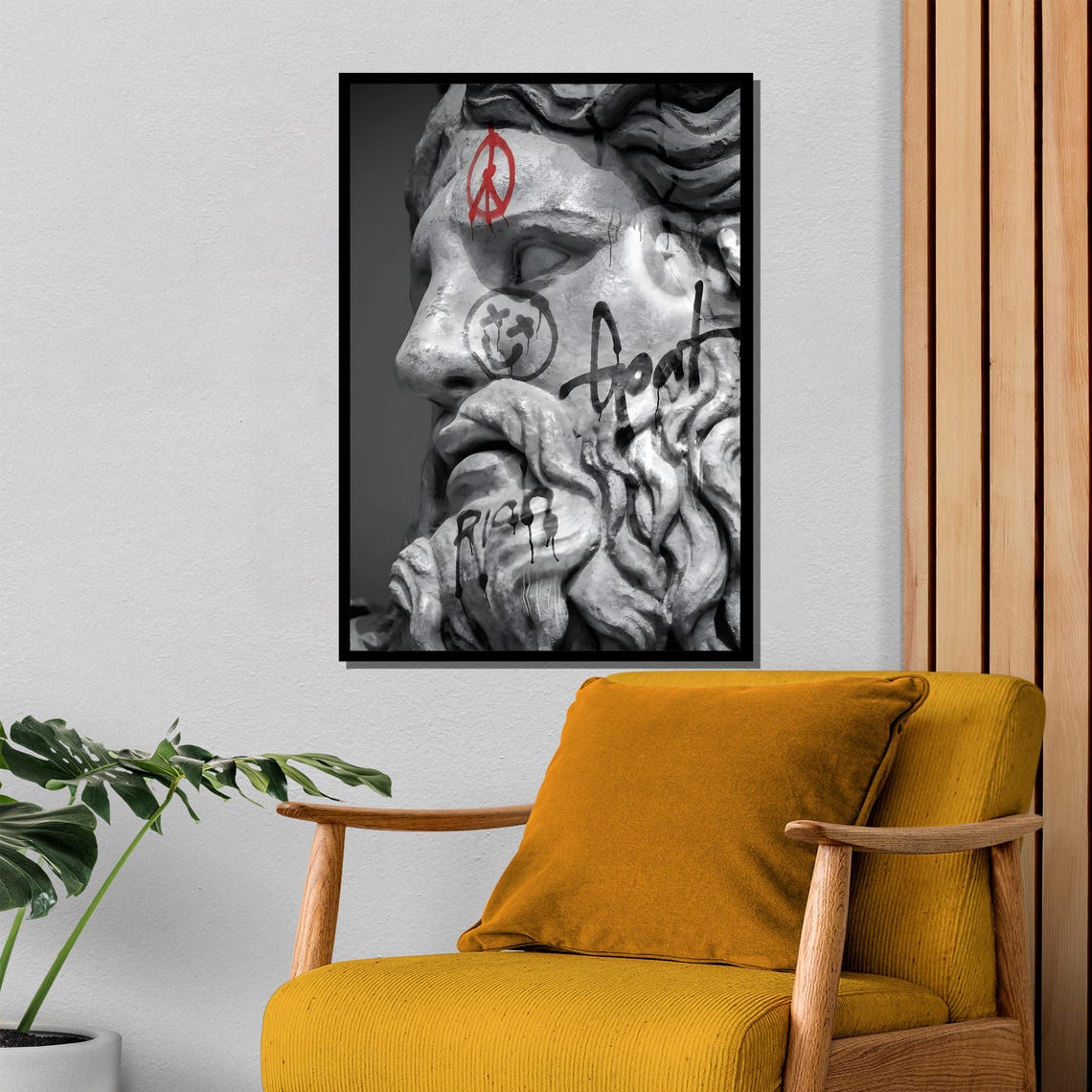 Bearded Statue Graffiti Peace Symbol Classical Art Rebellion Poster - Image 4