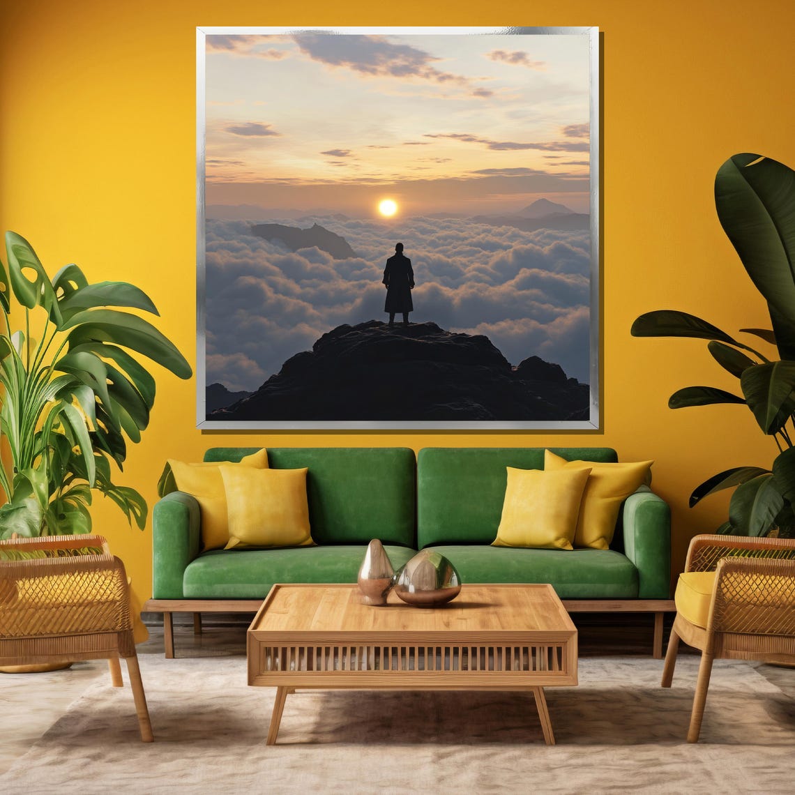 Wanderer Above The Clouds Painting Majestic Sunset Mountain Art Inspirational Landscape Decor Gift For Dreamers - Image 3