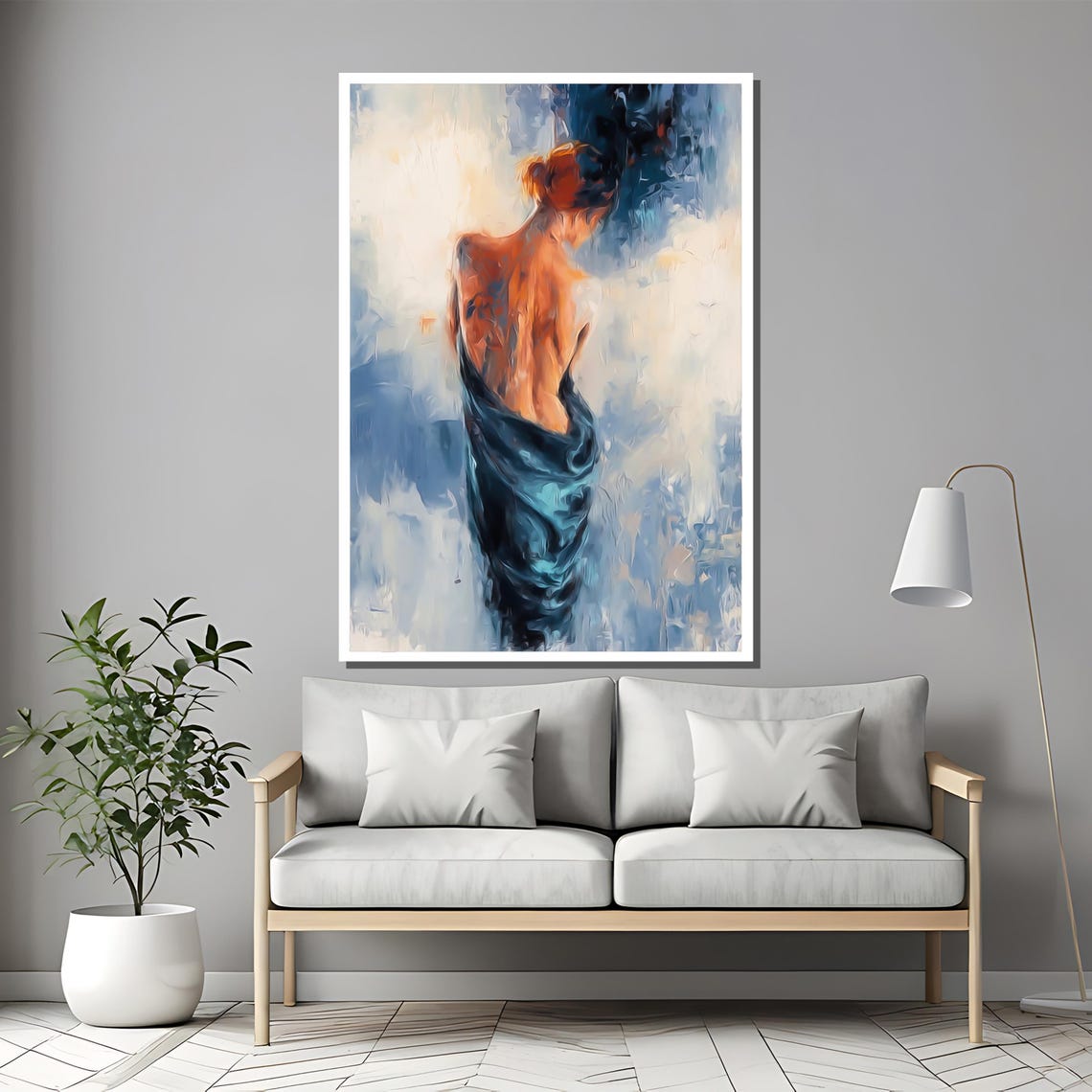 Woman Wrapped in Blue Drapery in Soft Impressionist Style Poster - Image 2