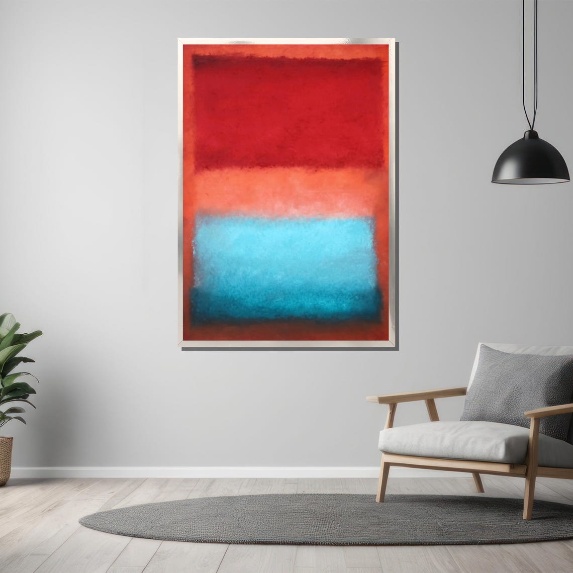 Vibrant Red And Blue Abstract Painting Bold Color Block Wall Art Gift For Modern Home And Office Interiors - Image 3