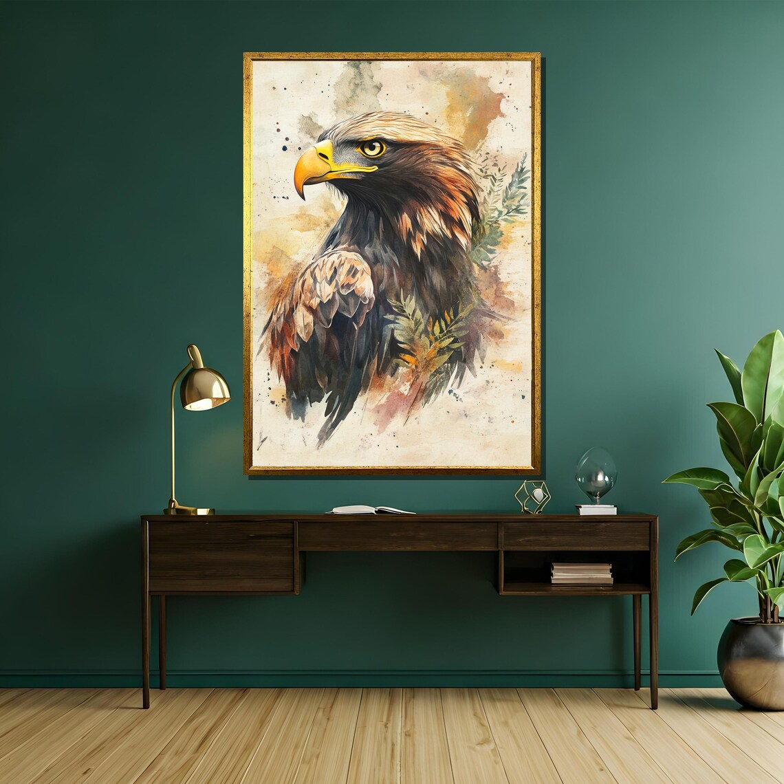 Golden Hunter Watercolor Eagle Head Regal Bird of Prey Poster - Image 5