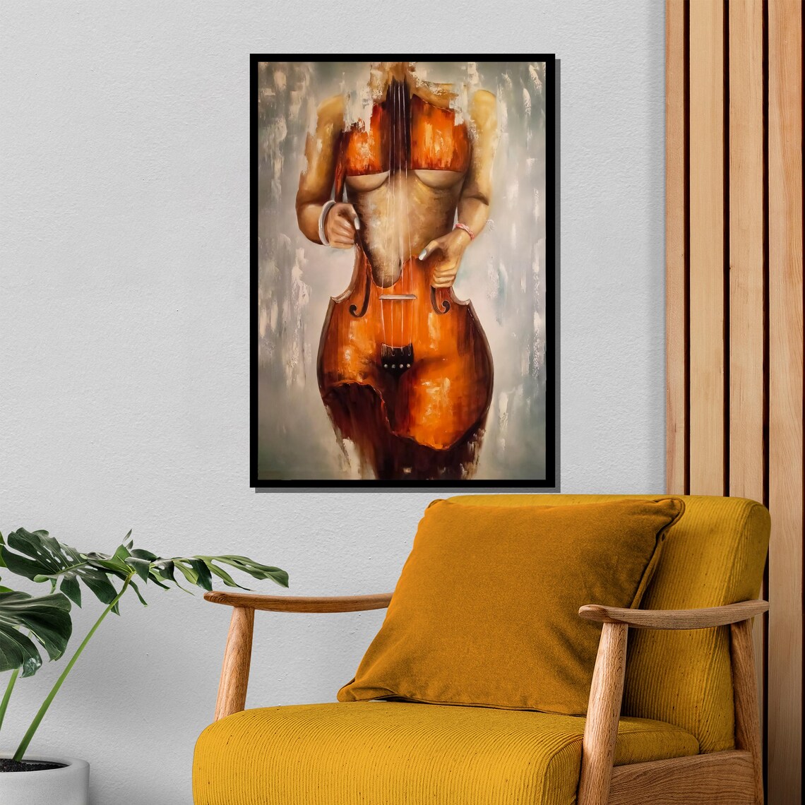 Surreal Violin and Nude Fusion Amber Tones Symbolic Art Poster - Image 4
