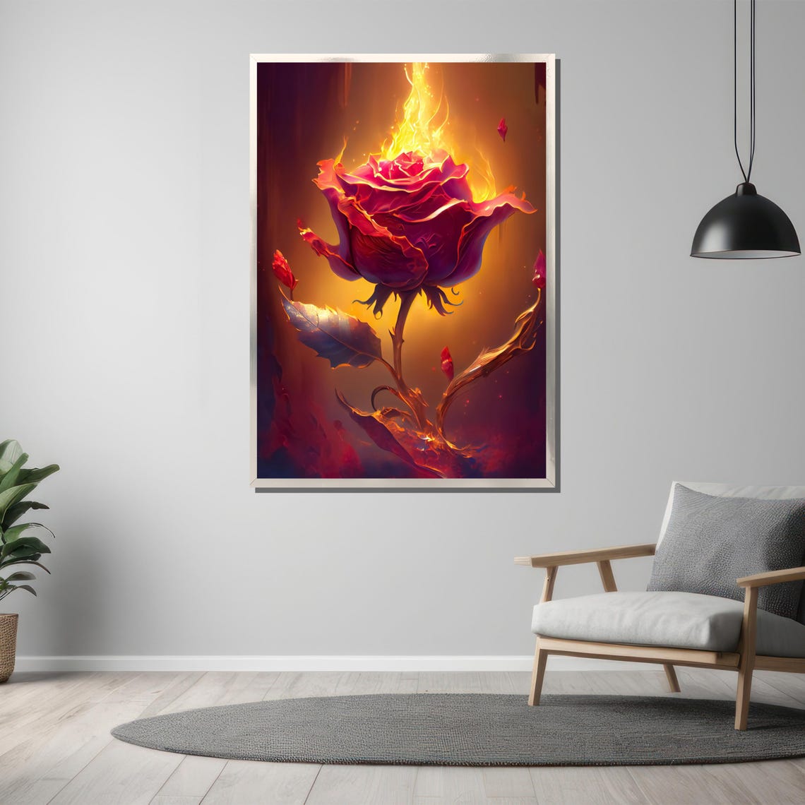 Burning Red Rose Engulfed In Flames Passionate Dramatic Poster - Image 3