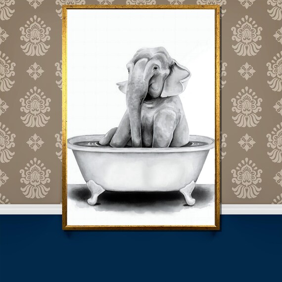 Adorable Baby Elephant Relaxing In A Vintage Clawfoot Tub Poster