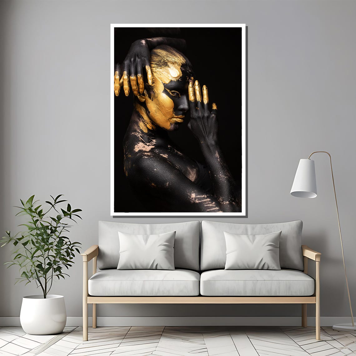 Dramatic Black And Gold Body Paint Woman Profile Luxury Art Poster - Image 2