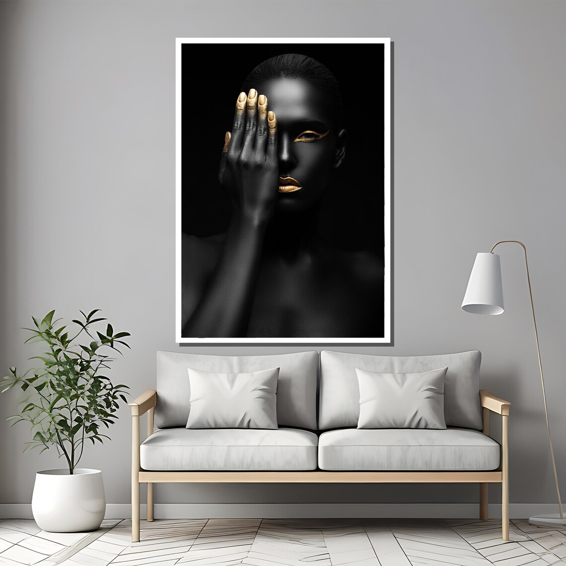 Minimalist Black Woman Portrait With Golden Accents Art Poster - Image 2