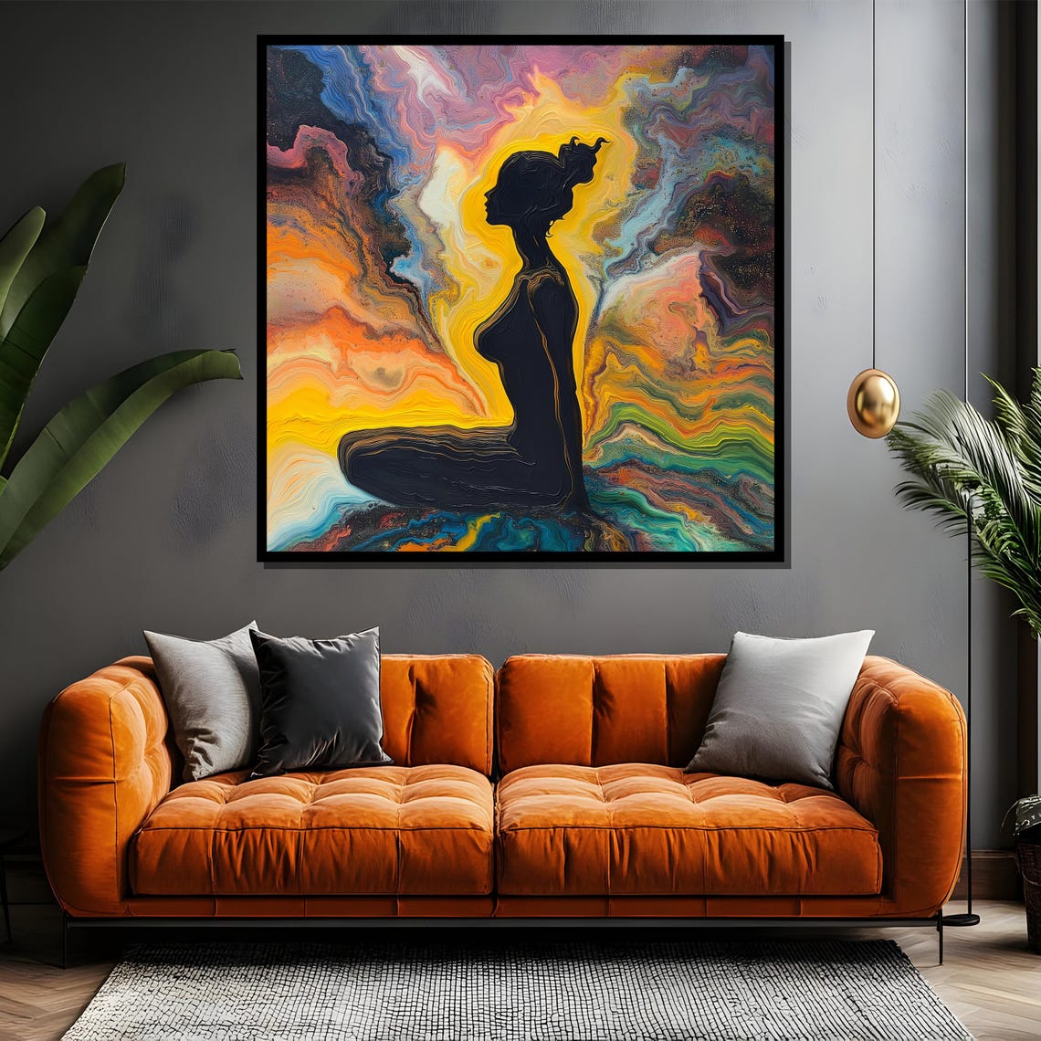 Meditating Woman Silhouette Rainbow Fluid Art Zen Yoga Poster - Image 5