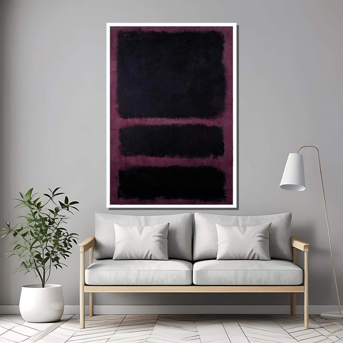Rothko-Style Dark Plum Black Banded Color-Field Abstract Poster - Image 2