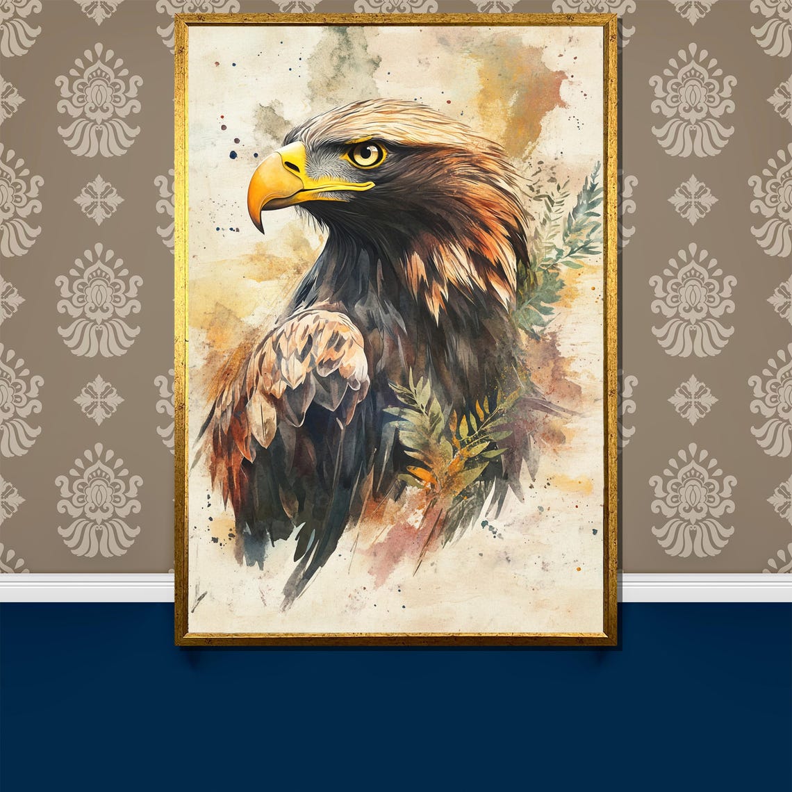 Golden Hunter Watercolor Eagle Head Regal Bird of Prey Poster