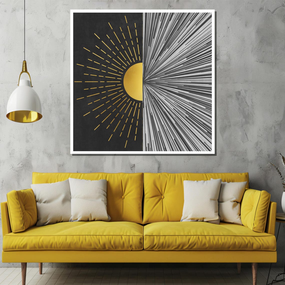 Split Sunburst Gold Rays Half Sun on Black Modern Abstract Poster - Image 3