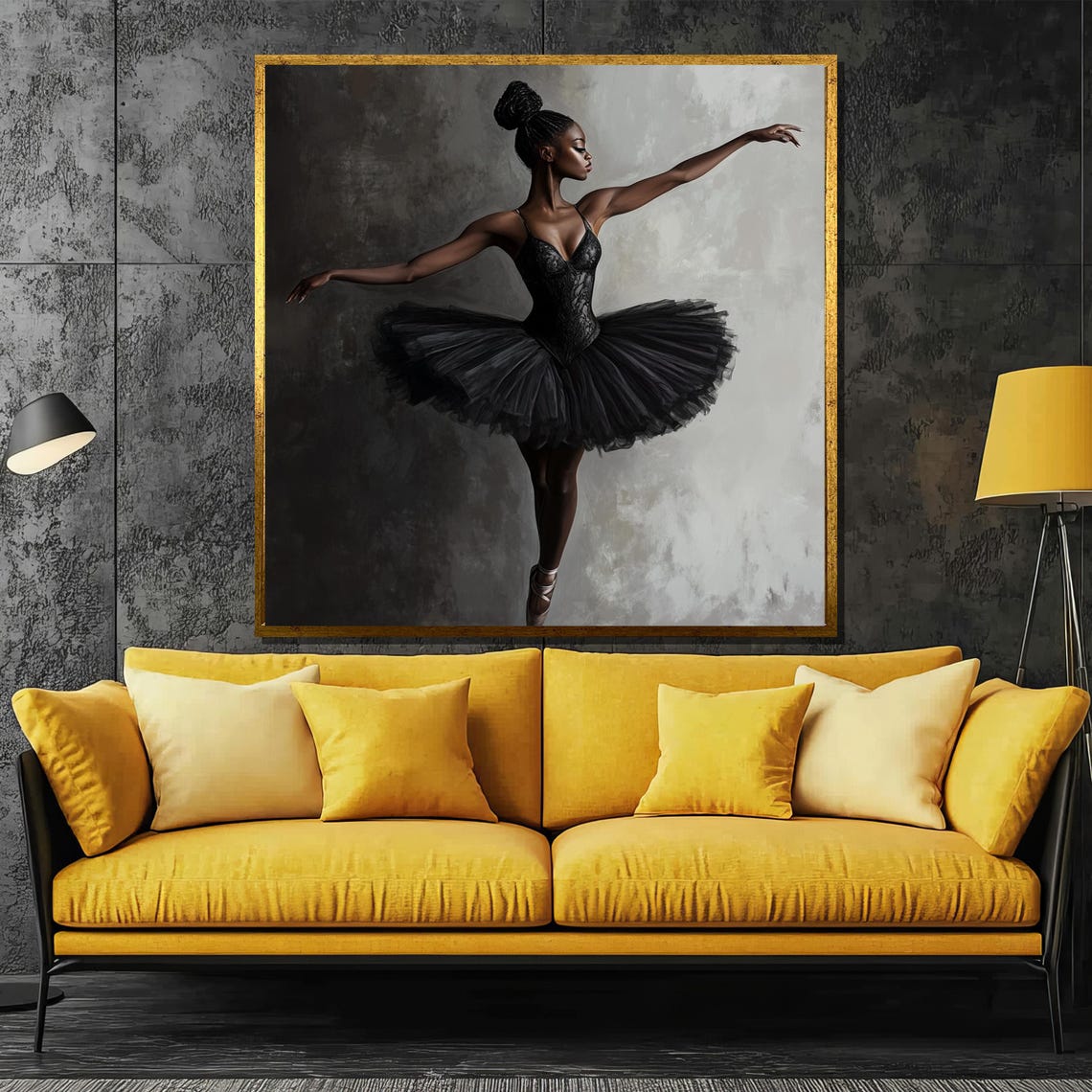 Elegant Black Ballerina Painting Graceful Dance Art Modern Ballet Wall Decor