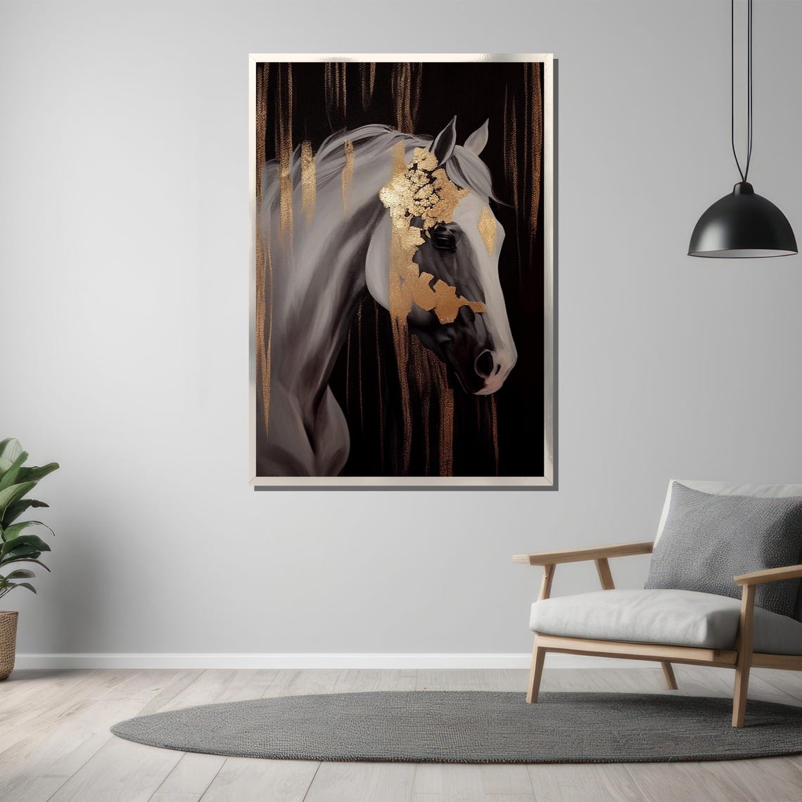 White Horse Gold Leaf Elegant Equine Art Luxe Wall Decor Poster - Image 3