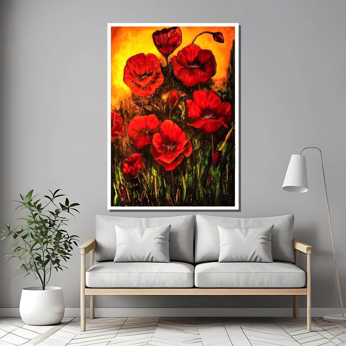 Vivid Red Poppies At Sunset Golden Impressionist Garden Poster - Image 2