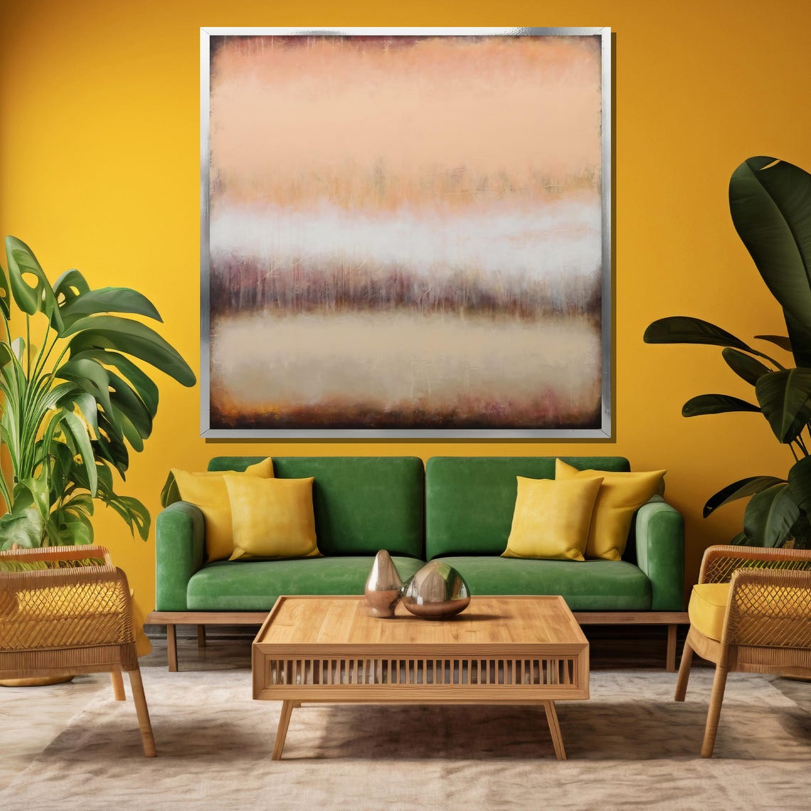 Neutral Beige Blush and Gray Abstract Horizon Bands Modern Poster - Image 4