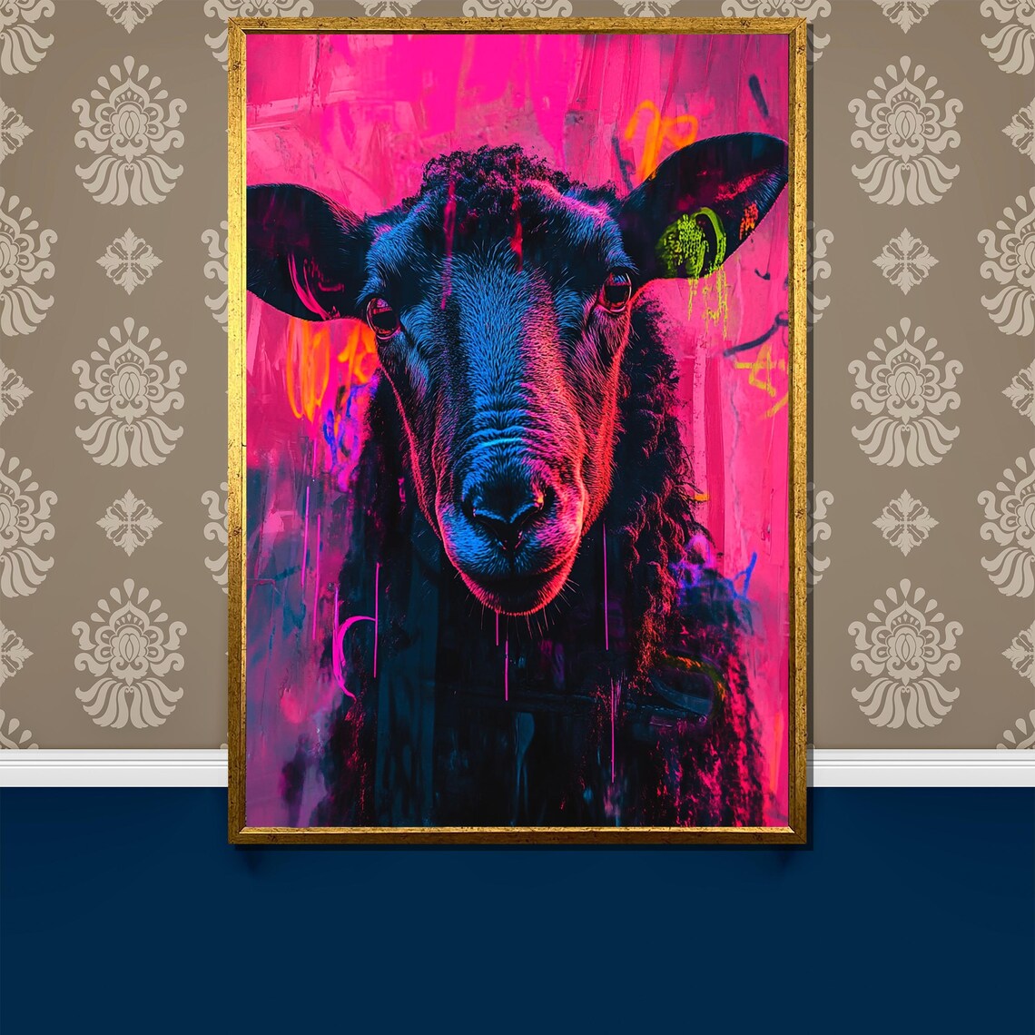 Neon Rebellion Black Sheep Graffiti Portrait on Hot Pink Poster