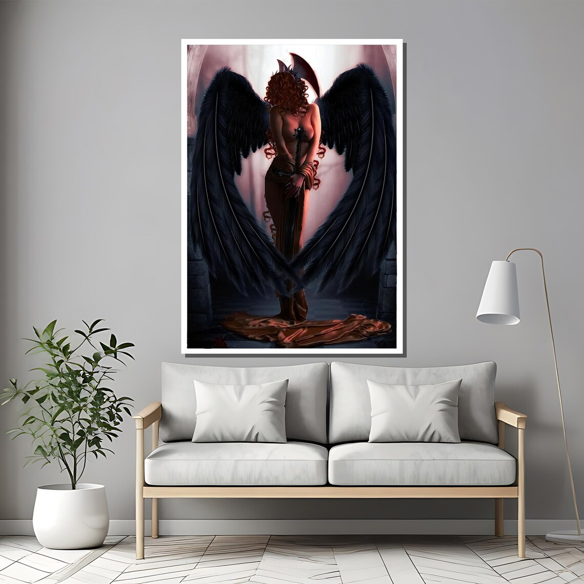 Dark Fallen Angel Black Wings Gothic Fantasy Redhead Woman Poster - Image 2