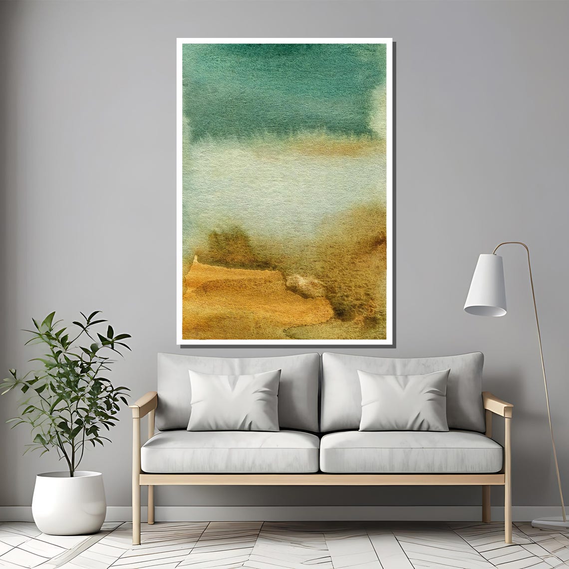Gold Teal Watercolor Abstract Serene Modern Minimalist Art Poster - Image 2