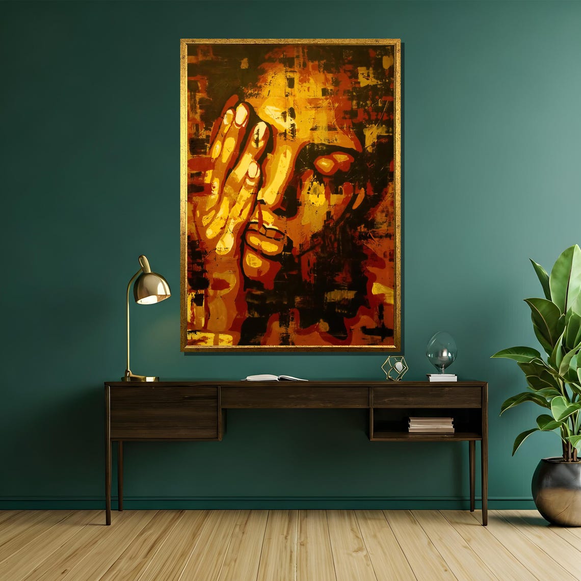 Abstract Expressionist Face In Warm Tones Painting Bold And Emotional Wall Decor Unique Gift For Art Lovers - Image 5