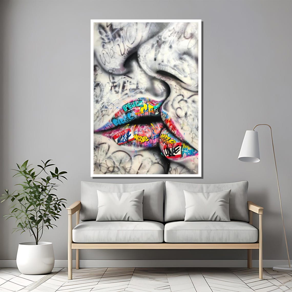 Graffiti Lips Peace Close Up On Marble Face Street Art Poster - Image 2