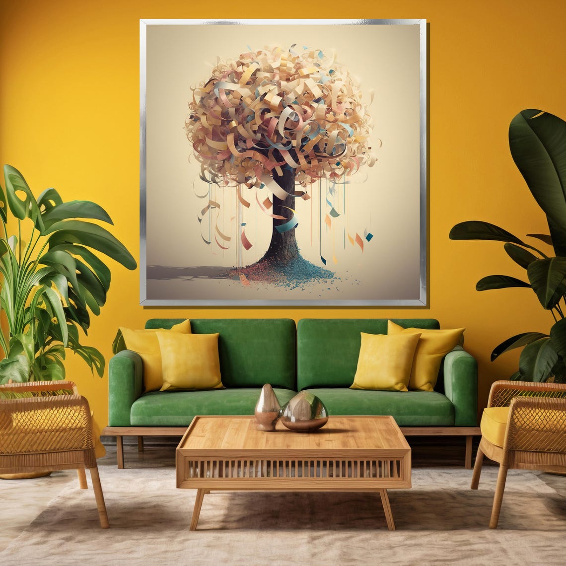Whimsical Ribbon Confetti Tree On Cream Background Art Poster - Image 3