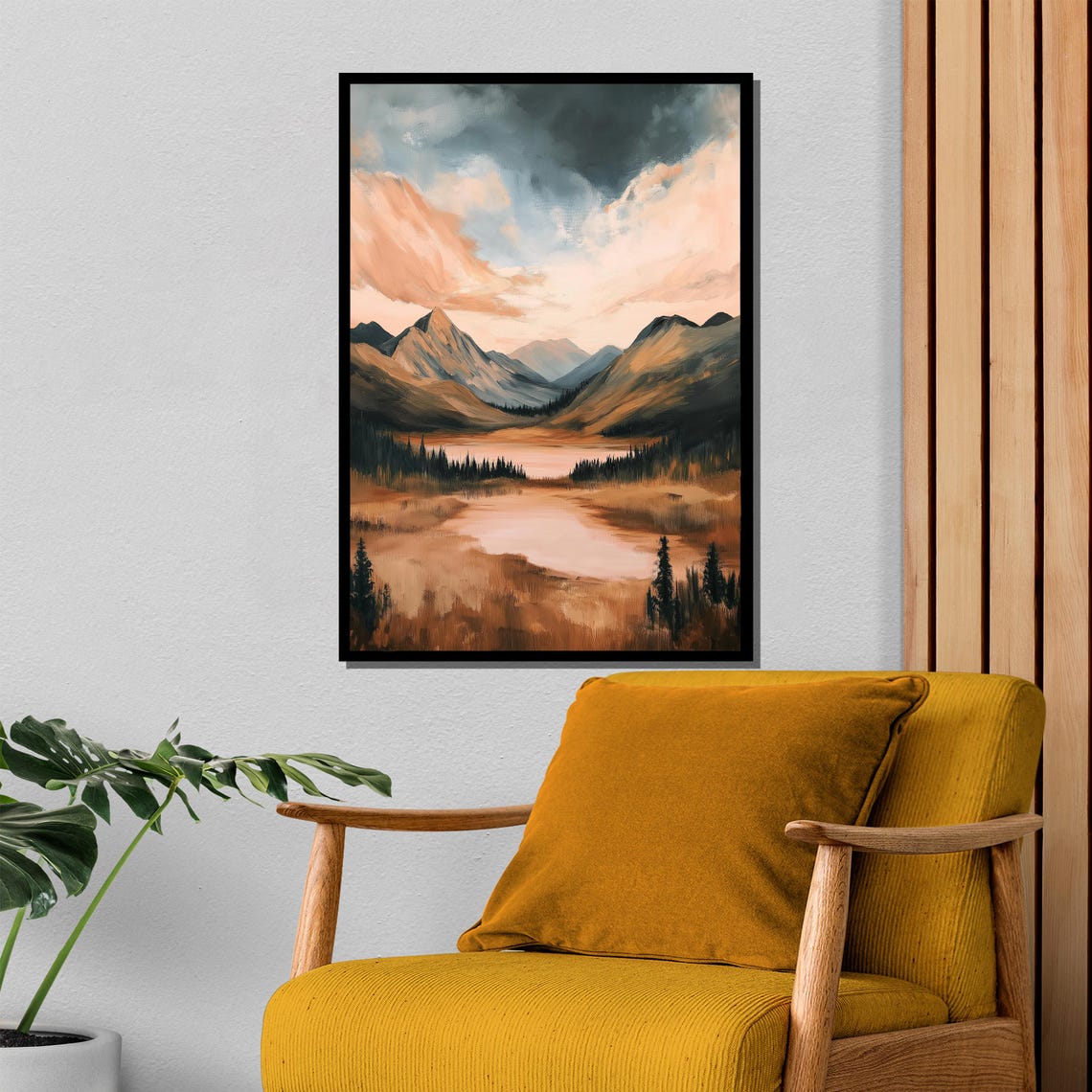 Serene Mountain Valley Painting Tranquil Landscape Artwork With Rolling Hills And Misty Skies Perfect Nature Gift For Wall Decor - Image 4