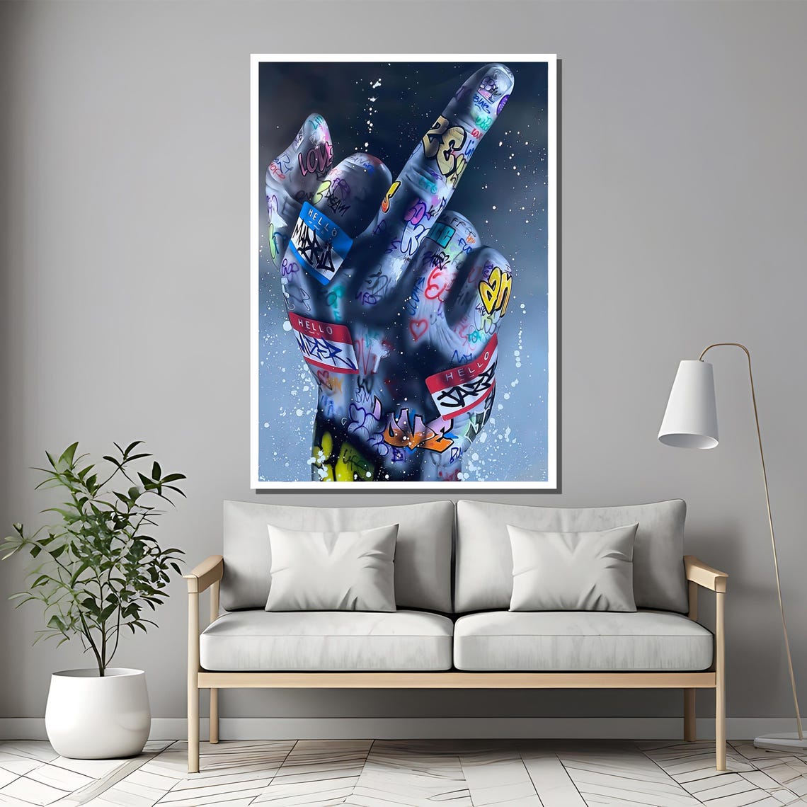 Graffiti Hand Gesture Sticker Bomb Street Art Edgy Poster Gift - Image 2