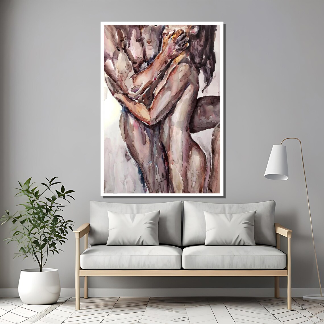 Passionate Lovers Embrace, Abstract Romantic Wall Art Print - Image 2