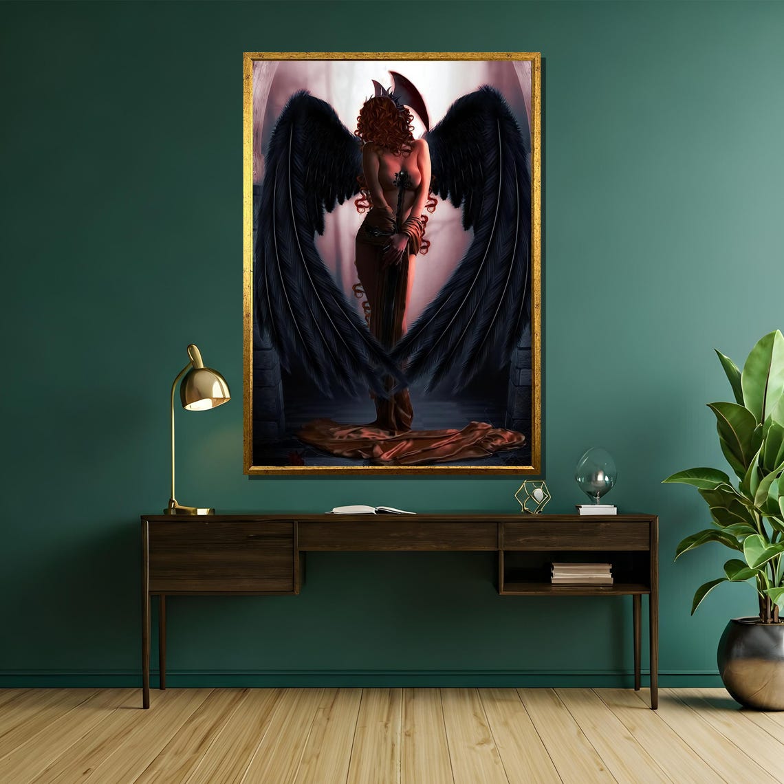Dark Fallen Angel Black Wings Gothic Fantasy Redhead Woman Poster - Image 5