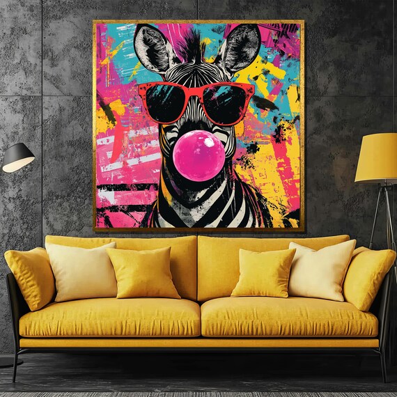 Pop Art Zebra Blowing a Pink Bubble Gum Bubble in Sunglasses Poster