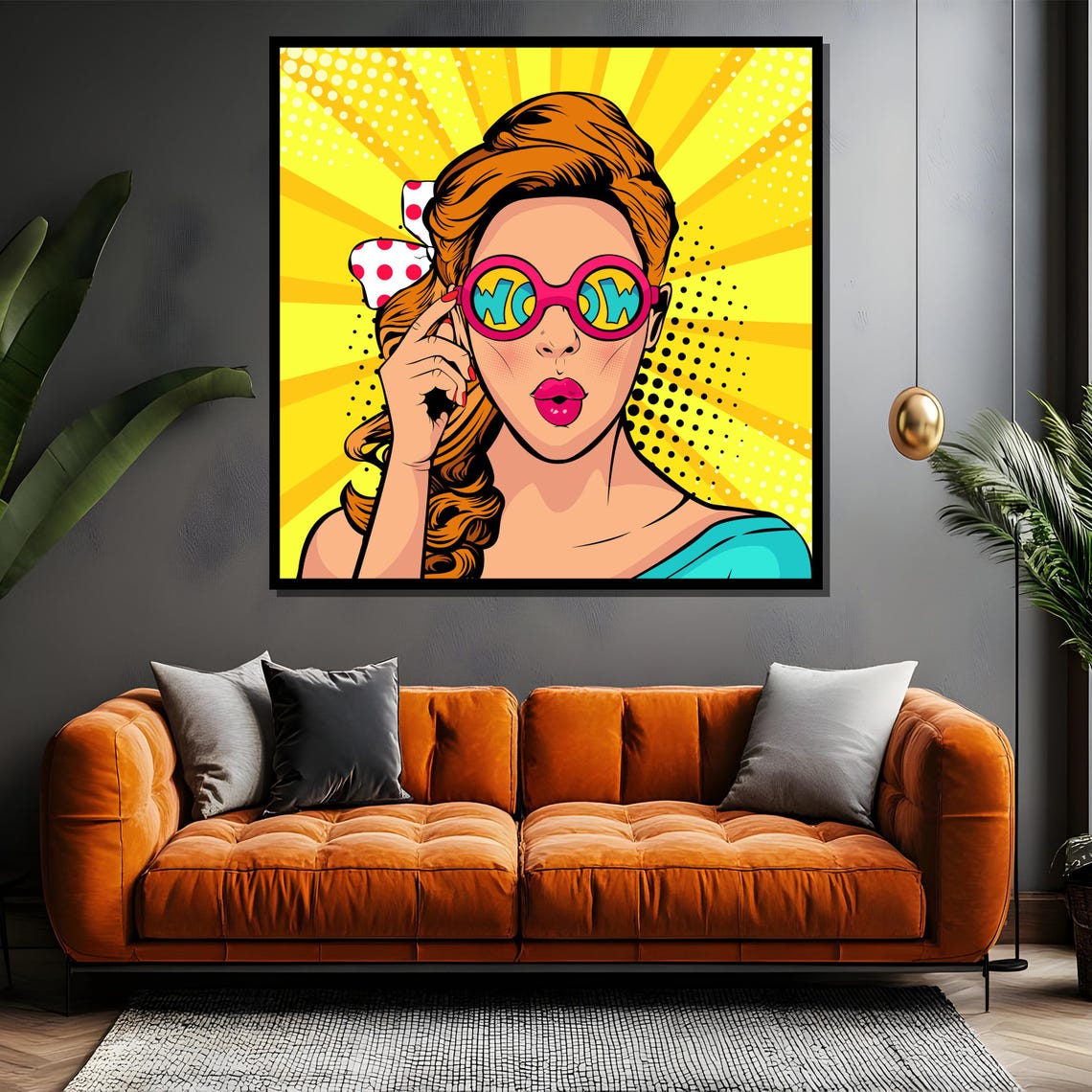 Pop Art Woman Wow Sunglasses Retro Yellow Comic Style Poster - Image 4