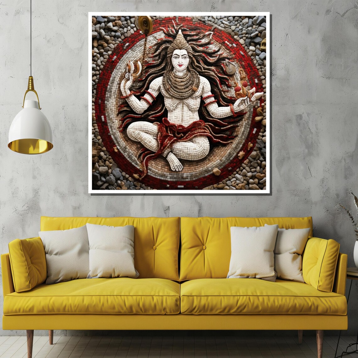 Lord Shiva Mosaic in Red and White Hindu Spiritual Art Poster - Image 2