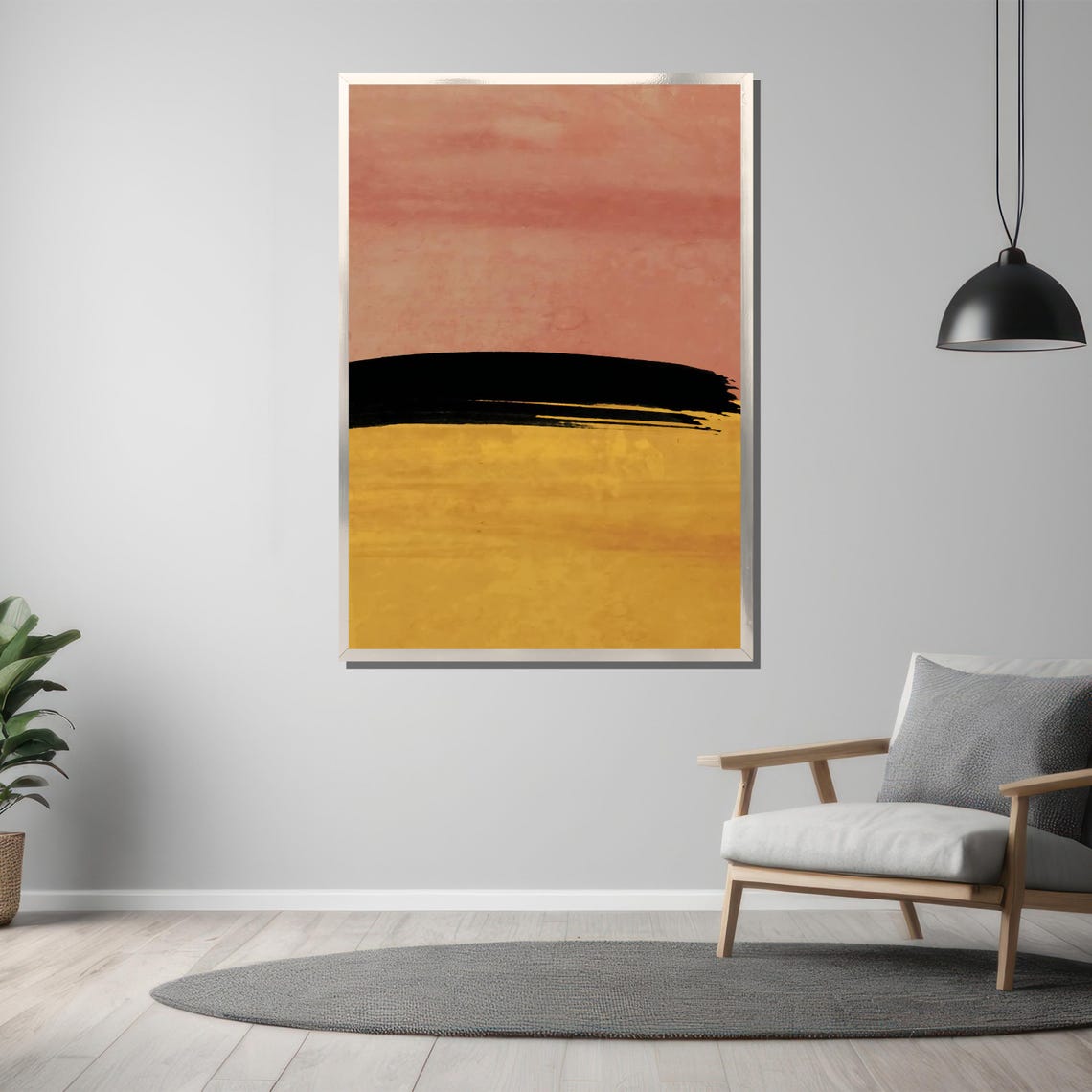Blush Pink and Gold Abstract Sunset Bold Black Horizon Poster - Image 3
