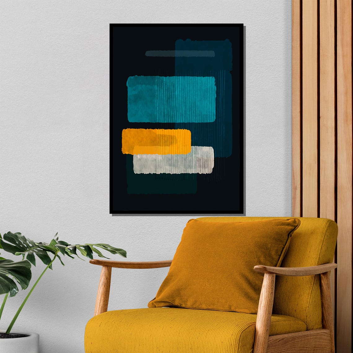 Rothko Style Teal Mustard And White Geometric Blocks Abstract Poster - Image 4