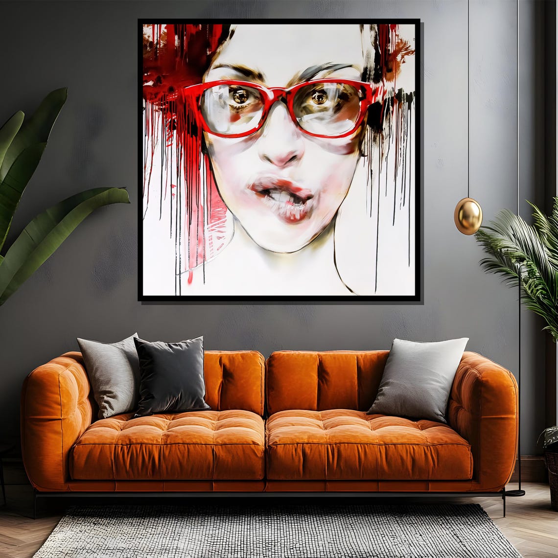 Bold Red Glasses Painting Modern Abstract Portrait Wall Decor Unique Artistic Gift For Contemporary Home Interiors - Image 4