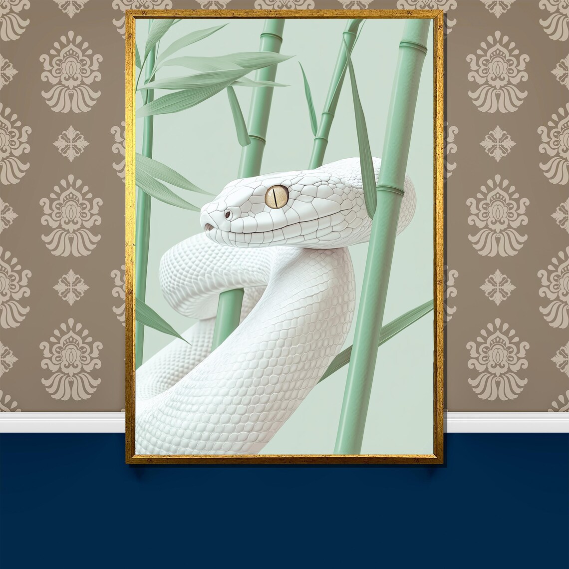 Ivory Serpent Minimalist White Snake Coiled in Bamboo Zen Poster