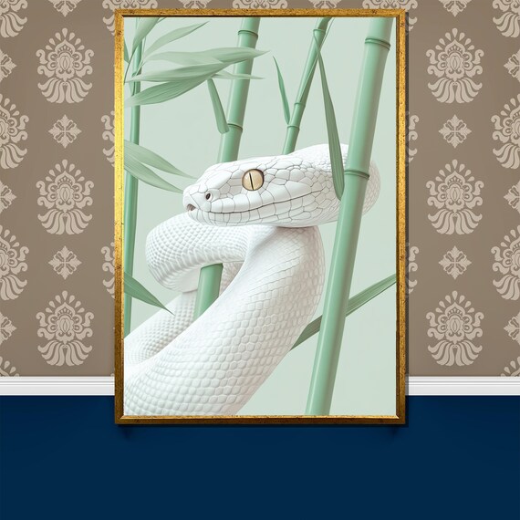 Ivory Serpent Minimalist White Snake Coiled in Bamboo Zen Poster