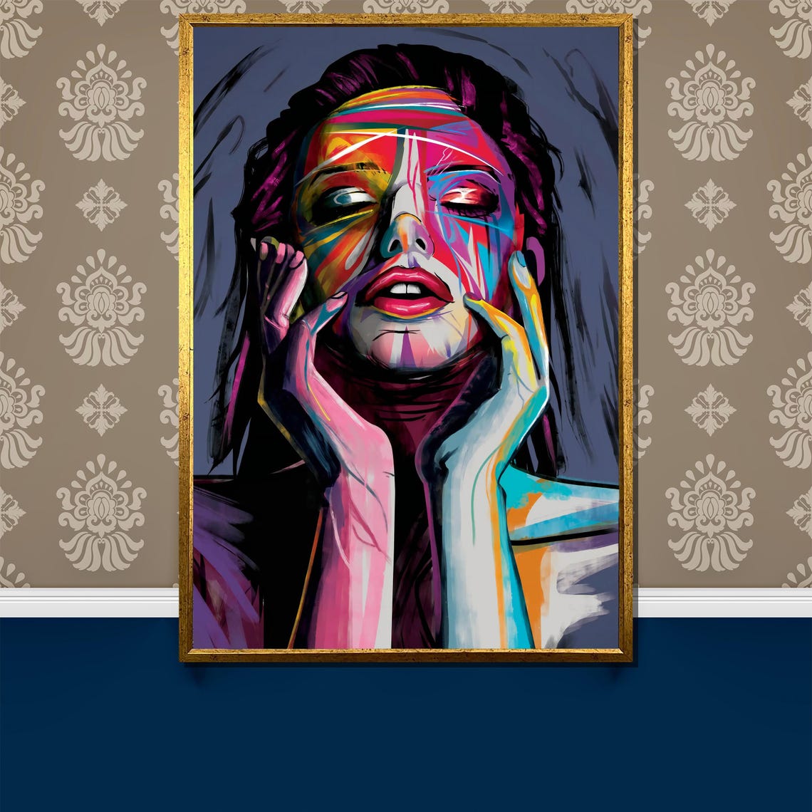 Dynamic Abstract Woman Painting Bold Colorful Wall Art Gift For Modern And Artistic Interior Design Enthusiasts