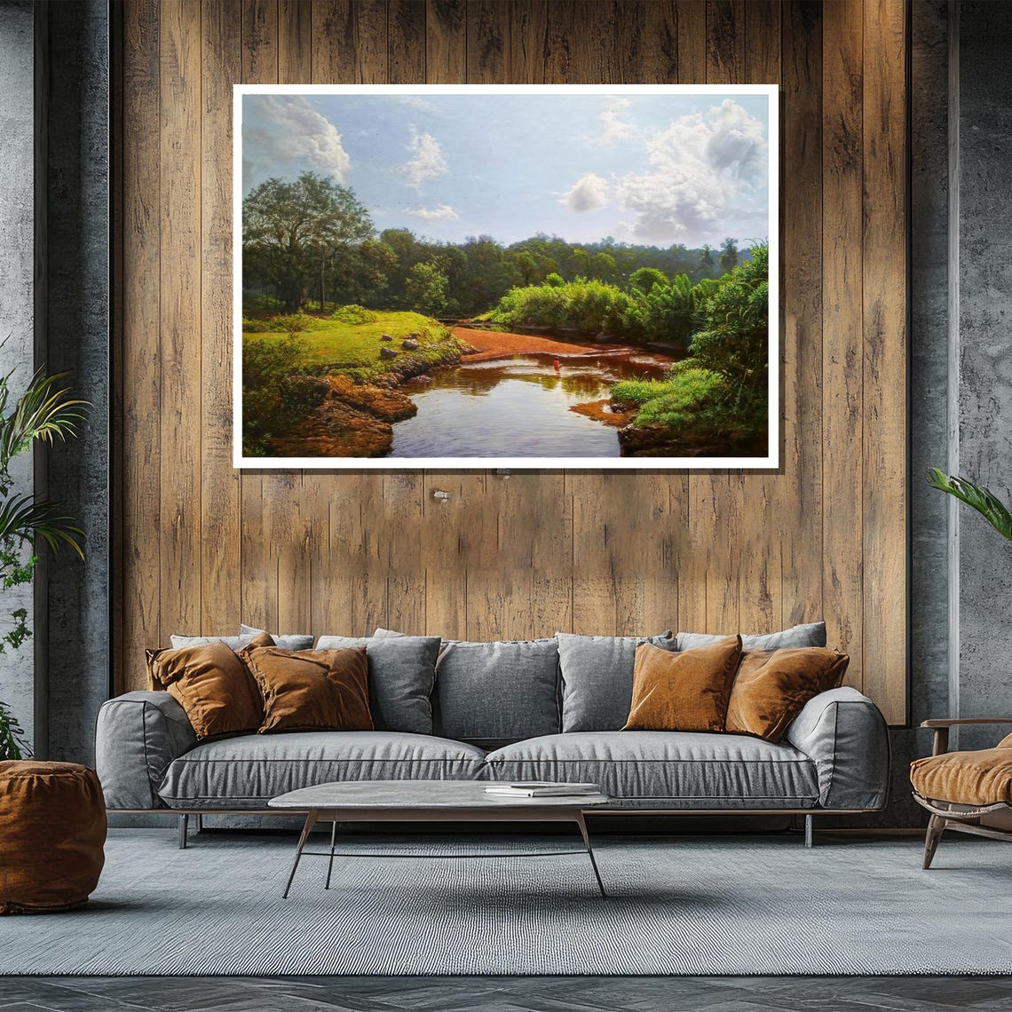 Tranquil River Landscape Painting Serene Greenery And Reflections Perfect Nature Inspired Gift For Home Decor - Image 2