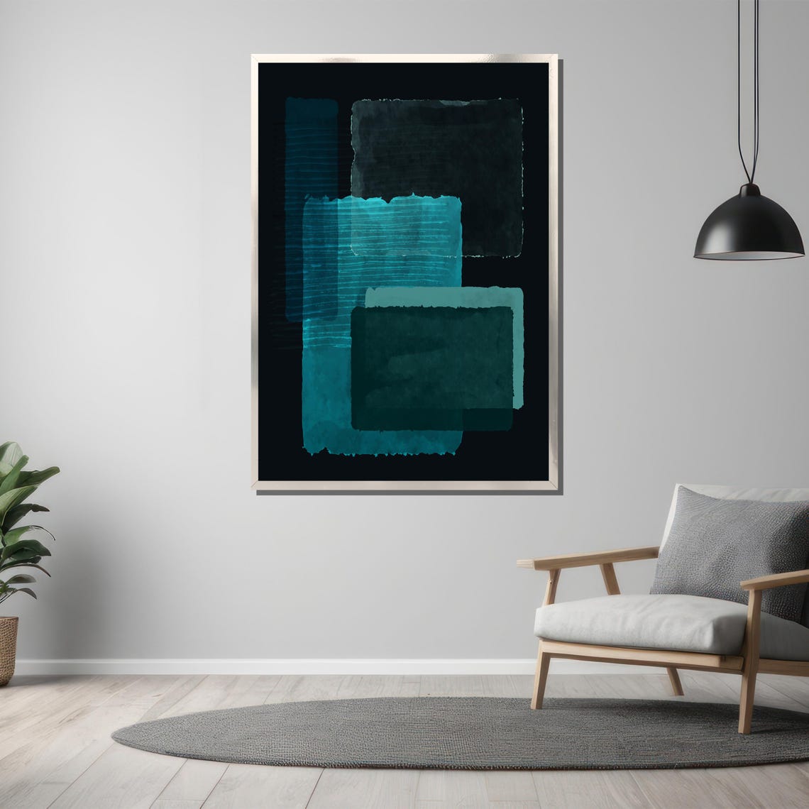 Rothko Style Deep Teal Geometric Rectangles Modern Abstract Poster - Image 3