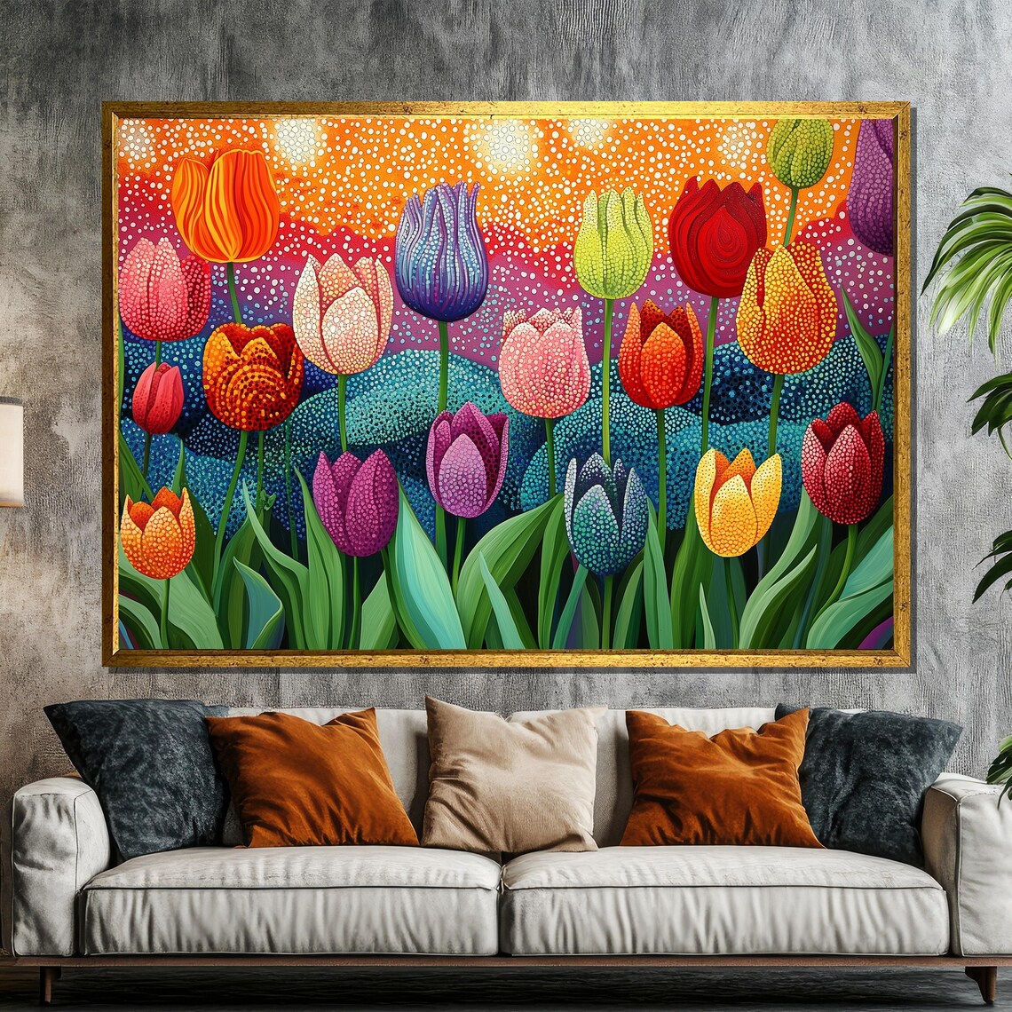 Tulip Garden Painting, Colorful Spring Flower Art Print