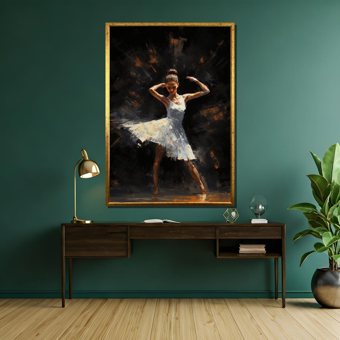 Ballerina in White Dress Dramatic Dark Stage Painting Poster - Image 5