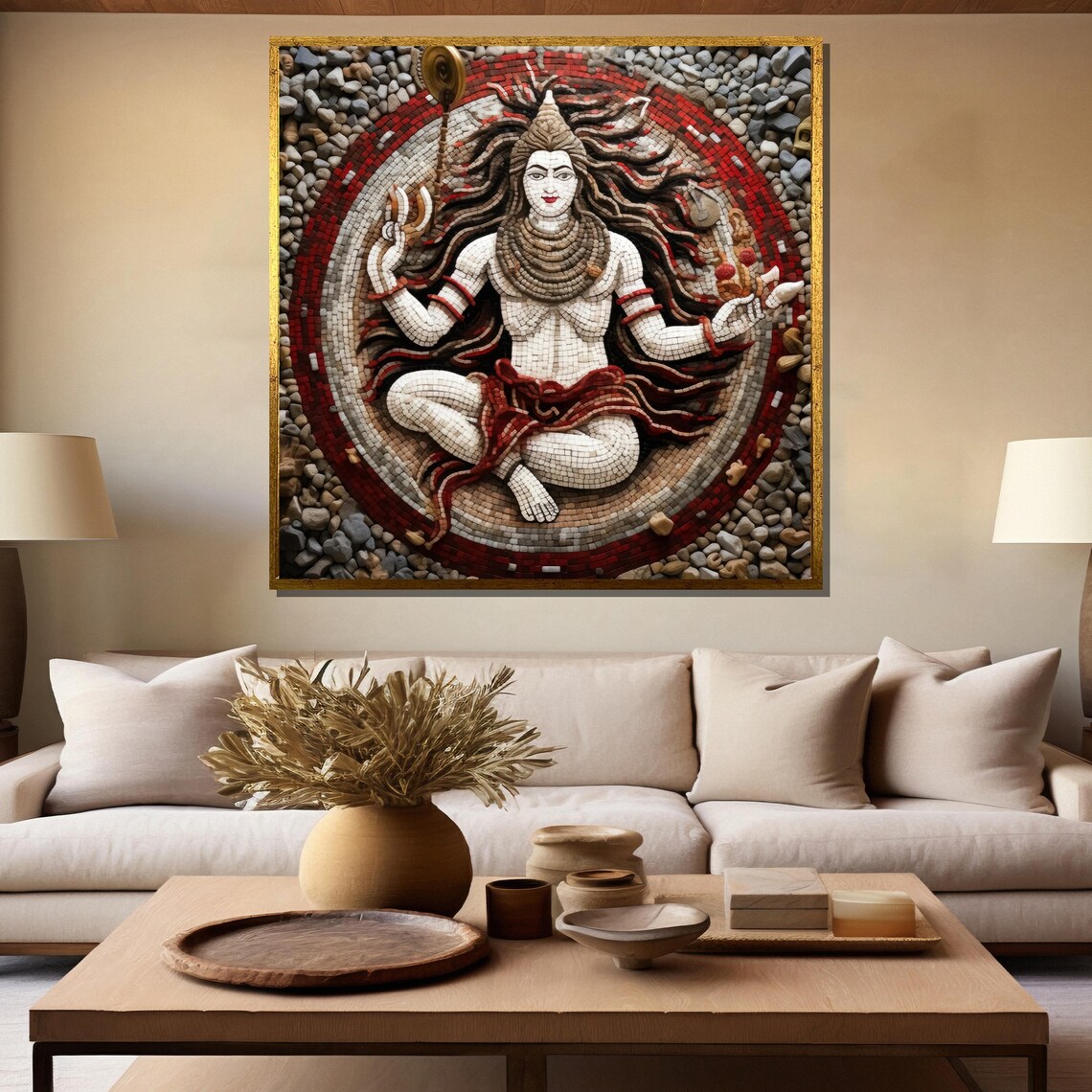 Lord Shiva Mosaic in Red and White Hindu Spiritual Art Poster - Image 5