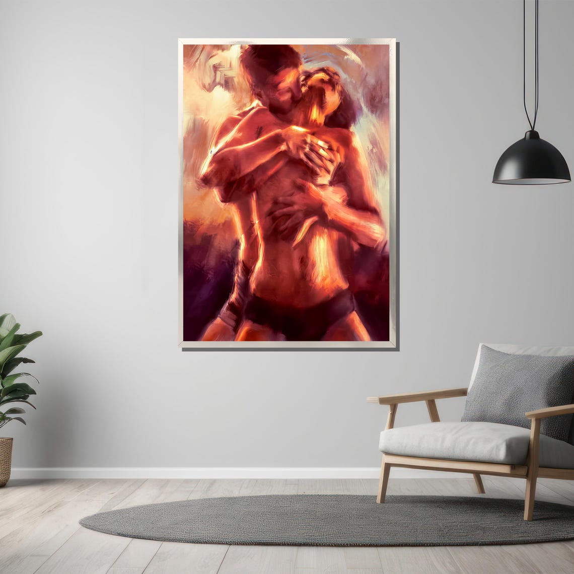 Sensual Lovers Embrace In Warm Tones Intimate Romance Art Poster - Image 3