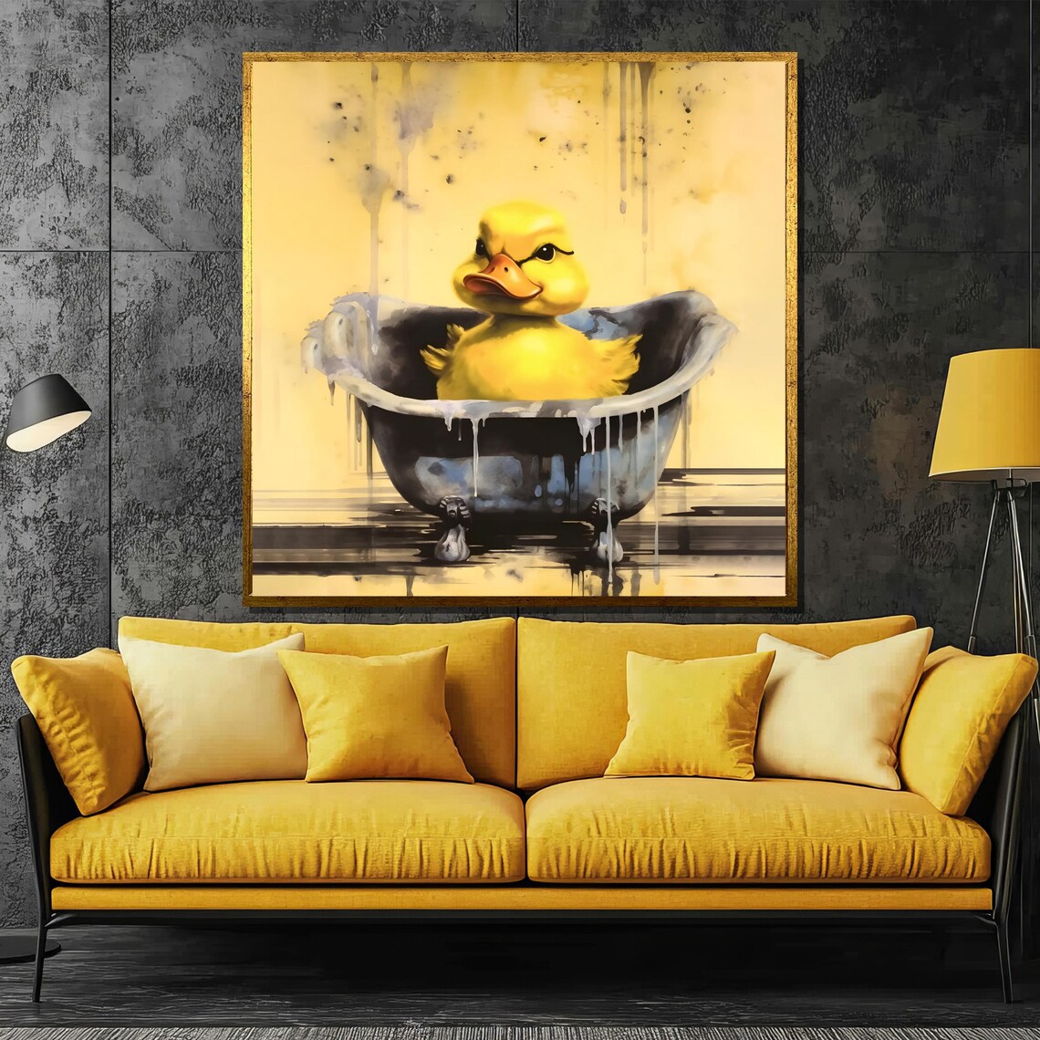 Whimsical Duck in Bathtub Painting Wall Art
